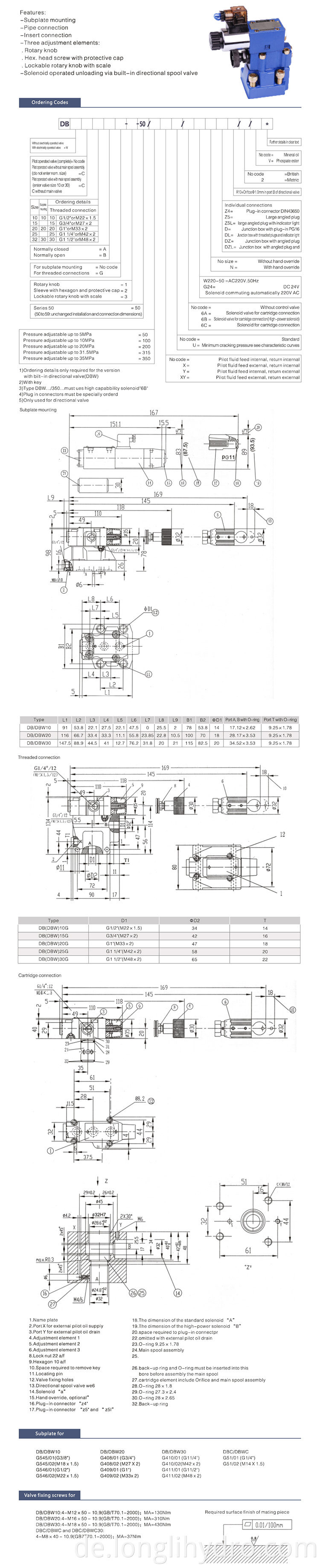 Rexroth DBW20 Pilot Operated Pressure Relief Control Valve